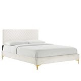 Easton Chevron Tufted Performance Velvet Full Platform Bed in White