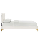 Easton Chevron Tufted Performance Velvet Full Platform Bed in White