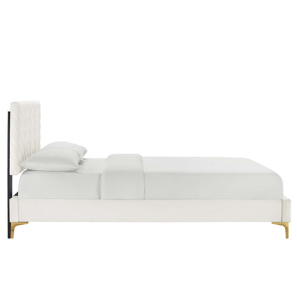 Leah Chevron Tufted Performance Velvet Full Platform Bed by Furniture For America