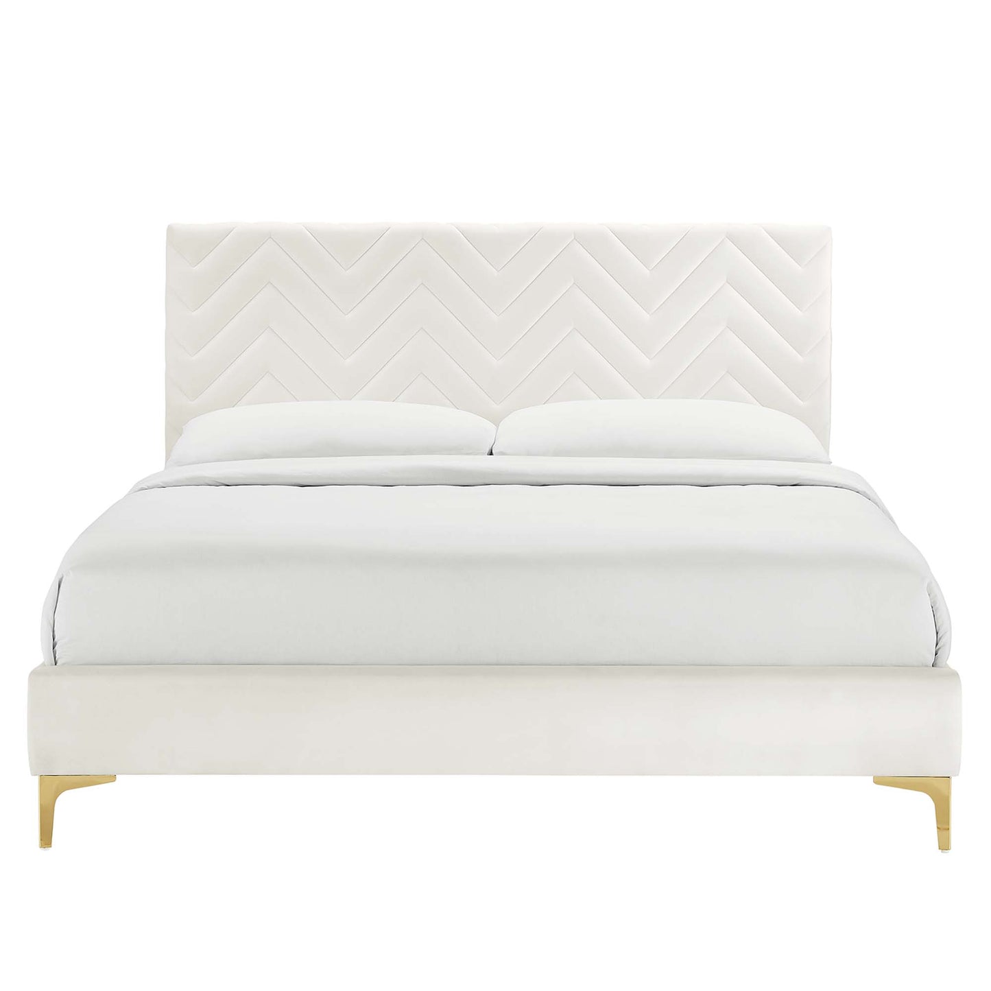Leah Chevron Tufted Performance Velvet Full Platform Bed by Furniture For America