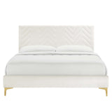 Easton Chevron Tufted Performance Velvet Full Platform Bed in White