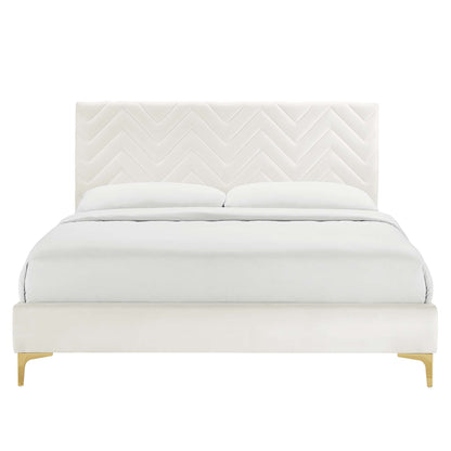 Leah Chevron Tufted Performance Velvet Full Platform Bed by Furniture For America