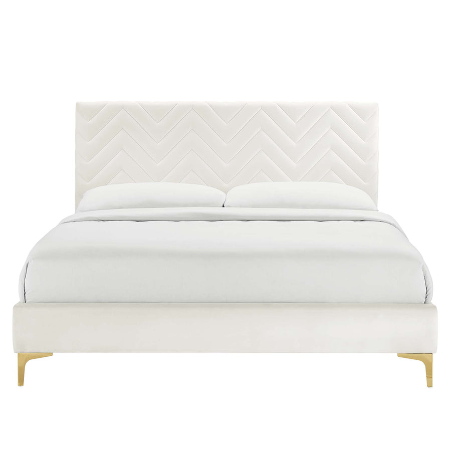 Easton Chevron Tufted Performance Velvet Full Platform Bed in White