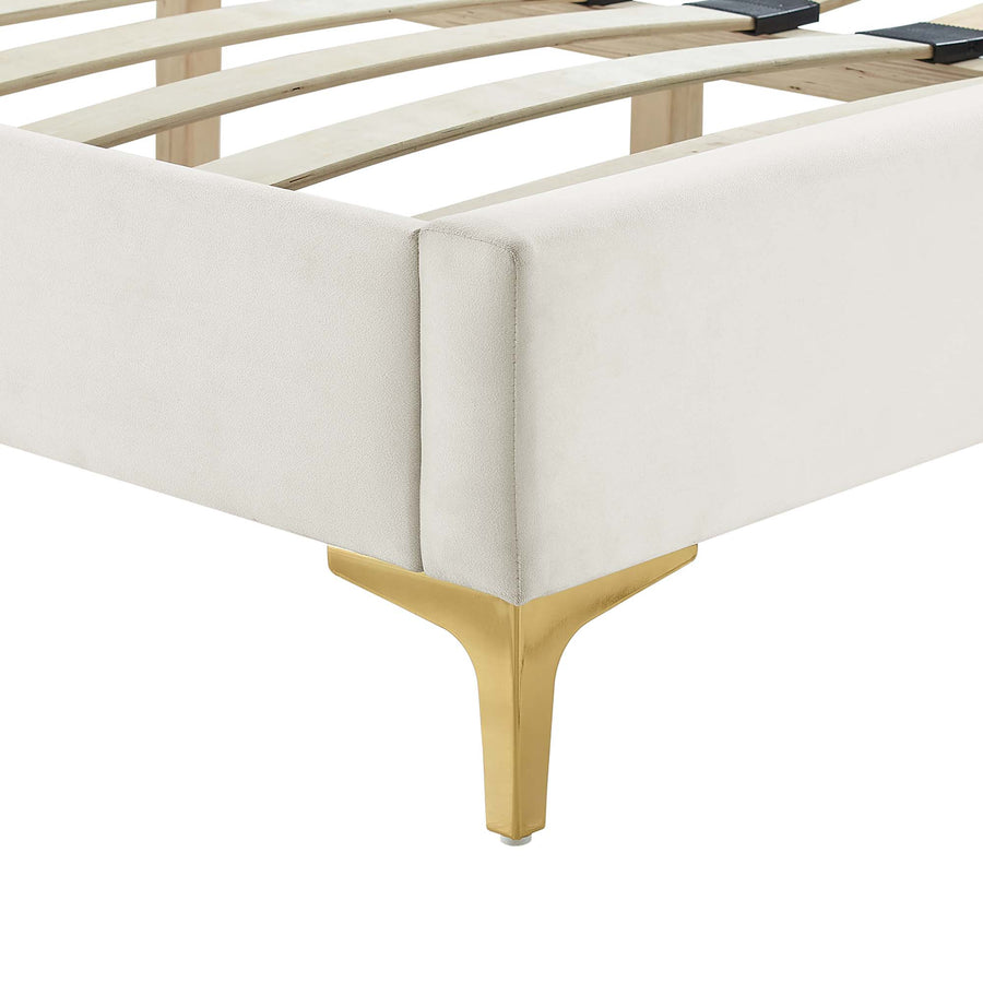 Easton Chevron Tufted Performance Velvet Full Platform Bed in White