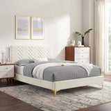 Easton Chevron Tufted Performance Velvet Full Platform Bed in White