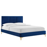 Cobalt Channel Tufted Performance Velvet Full Platform Bed in Navy