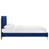 Cobalt Channel Tufted Performance Velvet Full Platform Bed in Navy