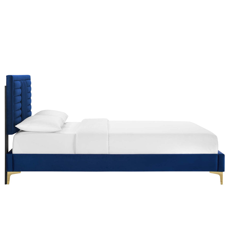 Cobalt Channel Tufted Performance Velvet Full Platform Bed in Navy