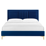 Cobalt Channel Tufted Performance Velvet Full Platform Bed in Navy