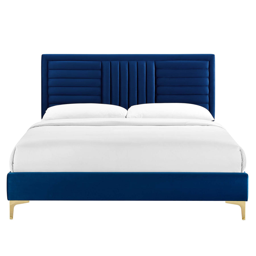 Cobalt Channel Tufted Performance Velvet Full Platform Bed in Navy