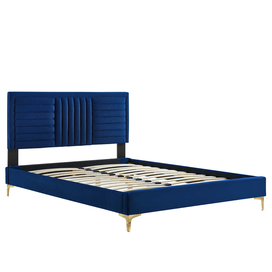 Cobalt Channel Tufted Performance Velvet Full Platform Bed in Navy