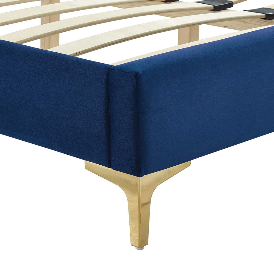 Cobalt Channel Tufted Performance Velvet Full Platform Bed in Navy