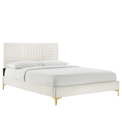 Sofia Channel Tufted Performance Velvet Full Platform Bed by Furniture For America