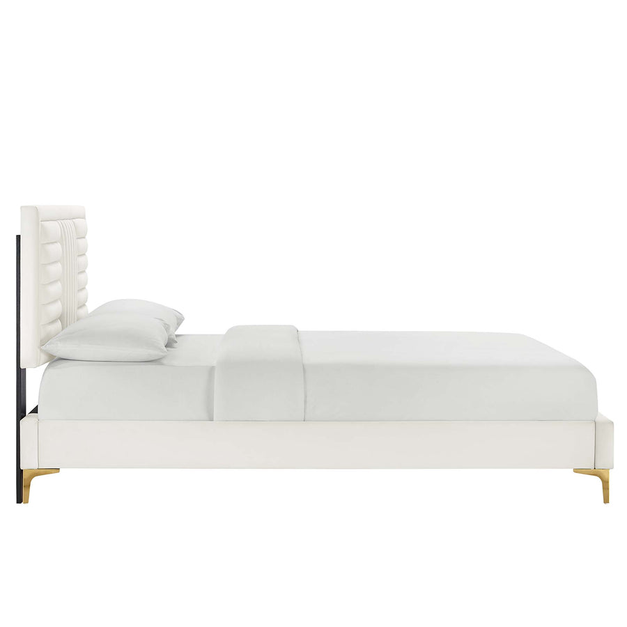Cobalt Channel Tufted Performance Velvet Full Platform Bed in White