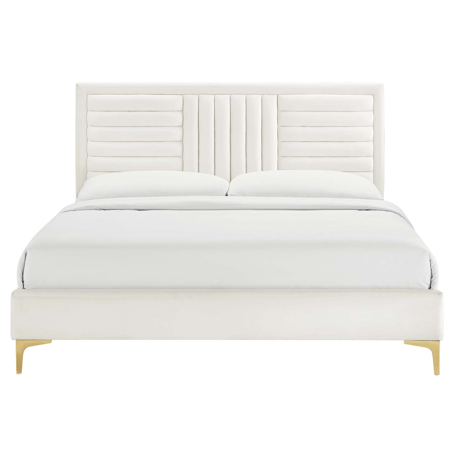 Cobalt Channel Tufted Performance Velvet Full Platform Bed in White