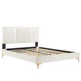 Cobalt Channel Tufted Performance Velvet Full Platform Bed in White