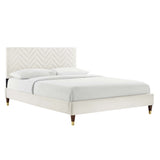 Easton Chevron Tufted Performance Velvet Full Platform Bed in White