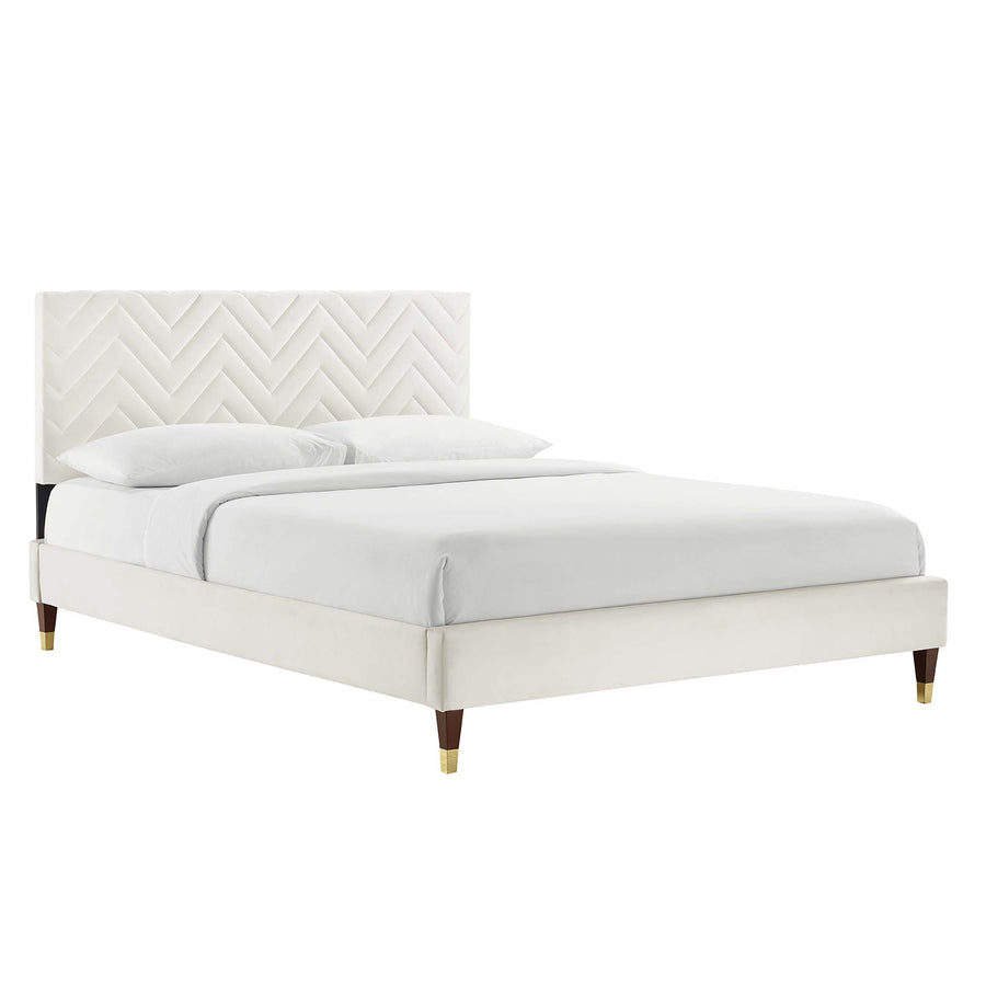 Easton Chevron Tufted Performance Velvet Full Platform Bed in White
