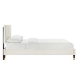 Easton Chevron Tufted Performance Velvet Full Platform Bed in White