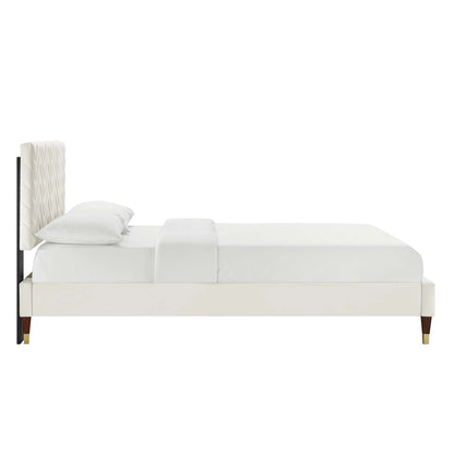 Leah Chevron Tufted Performance Velvet Full Platform Bed by Furniture For America