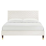 Easton Chevron Tufted Performance Velvet Full Platform Bed in White