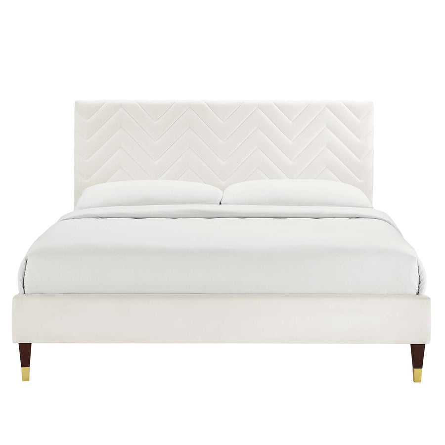 Easton Chevron Tufted Performance Velvet Full Platform Bed in White
