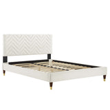 Easton Chevron Tufted Performance Velvet Full Platform Bed in White