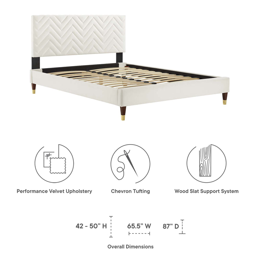 Easton Chevron Tufted Performance Velvet Full Platform Bed in White