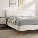 Easton Chevron Tufted Performance Velvet Full Platform Bed in White