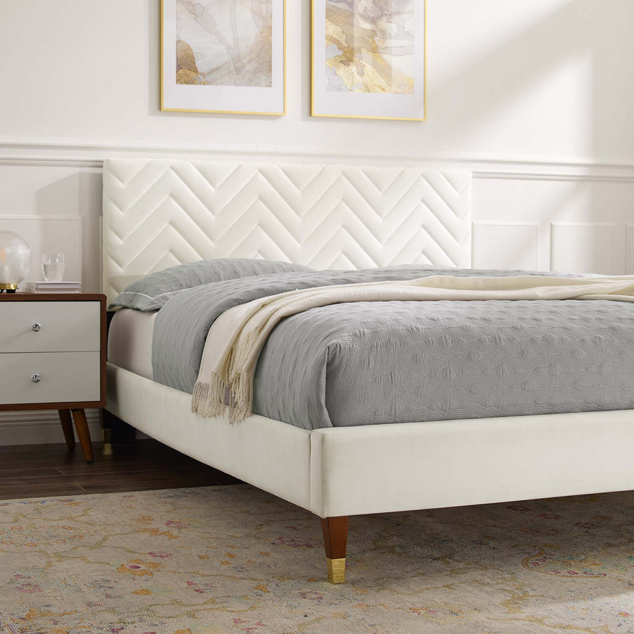 Easton Chevron Tufted Performance Velvet Full Platform Bed in White