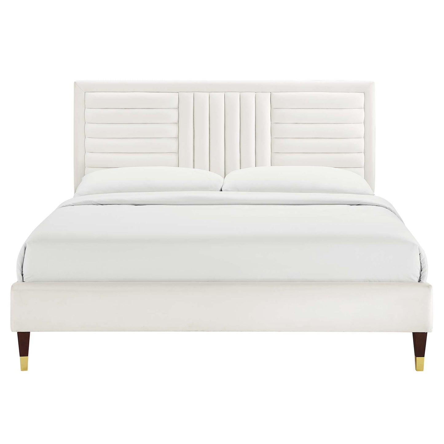 Cobalt Channel Tufted Performance Velvet Full Platform Bed in White