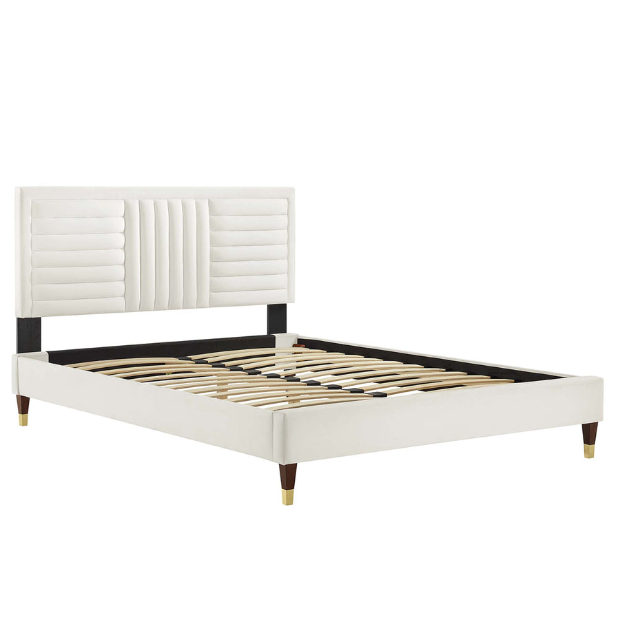 Cobalt Channel Tufted Performance Velvet Full Platform Bed in White