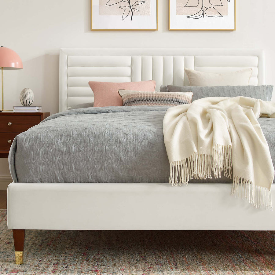 Cobalt Channel Tufted Performance Velvet Full Platform Bed in White