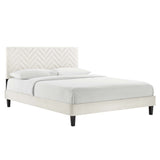 Easton Tapered Wood Leg Chevron Tufted Performance Velvet Full Platform Bed in White