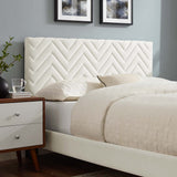 Easton Tapered Wood Leg Chevron Tufted Performance Velvet Full Platform Bed in White