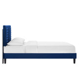 Cobalt Tapered Wood Leg Channel Tufted Performance Velvet Full Platform Bed in Navy