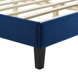 Cobalt Tapered Wood Leg Channel Tufted Performance Velvet Full Platform Bed in Navy