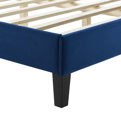 Sofia Tapered Wood Leg Channel Tufted Performance Velvet Full Platform Bed by Furniture For America
