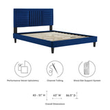Cobalt Tapered Wood Leg Channel Tufted Performance Velvet Full Platform Bed in Navy