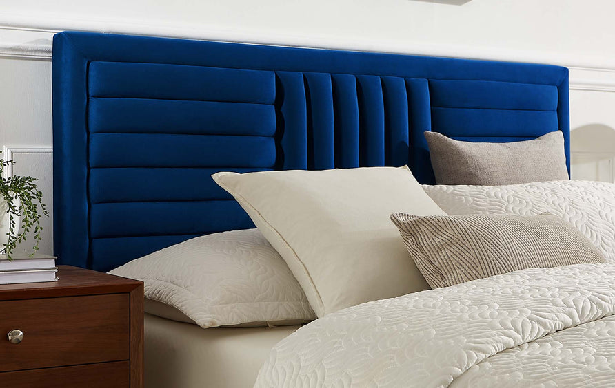 Cobalt Tapered Wood Leg Channel Tufted Performance Velvet Full Platform Bed in Navy