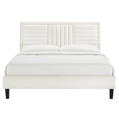 Sofia Tapered Wood Leg Channel Tufted Performance Velvet Full Platform Bed by Furniture For America