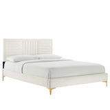 Cobalt Channel Tufted Performance Velvet King Platform Bed in White