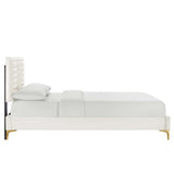 Cobalt Channel Tufted Performance Velvet King Platform Bed in White