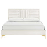 Cobalt Channel Tufted Performance Velvet King Platform Bed in White