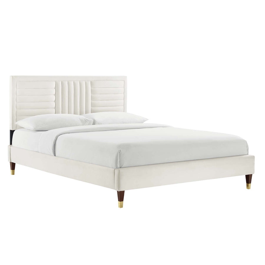 Cobalt Channel Tufted Performance Velvet King Platform Bed in White