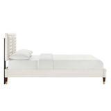 Cobalt Channel Tufted Performance Velvet King Platform Bed in White