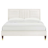 Cobalt Channel Tufted Performance Velvet King Platform Bed in White