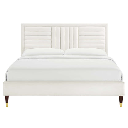 Sofia Channel Tufted Performance Velvet King Platform Bed by Furniture For America