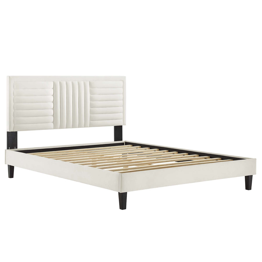 Cobalt Channel Tufted Performance Velvet King Platform Bed in White