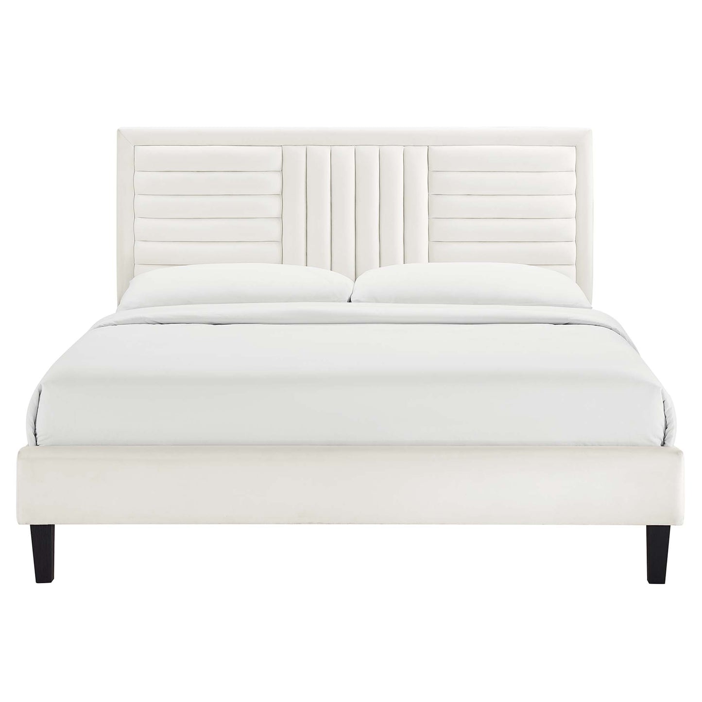 Cobalt Channel Tufted Performance Velvet King Platform Bed in White
